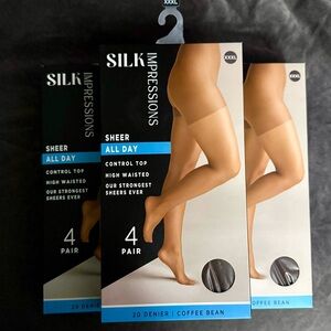 Silk Impressions Sheer All Day Control Top 4-Pack Coffee Bean LOT of THREE-NEW!!